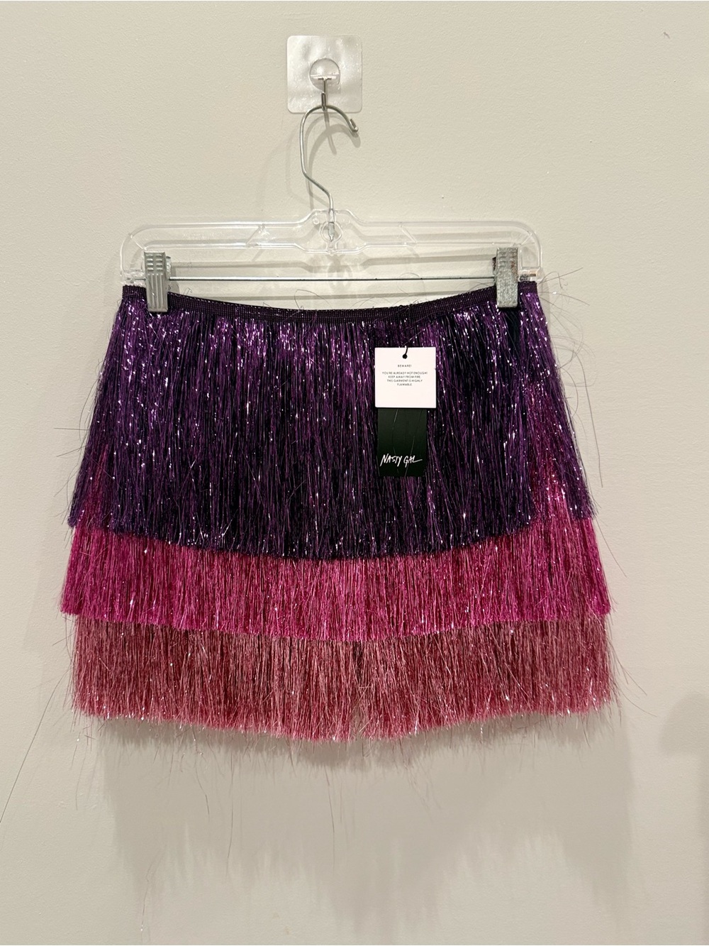 Nasty Gal Metallic Tinsel Tiered Mini Skirt Skort Size 6 NWT